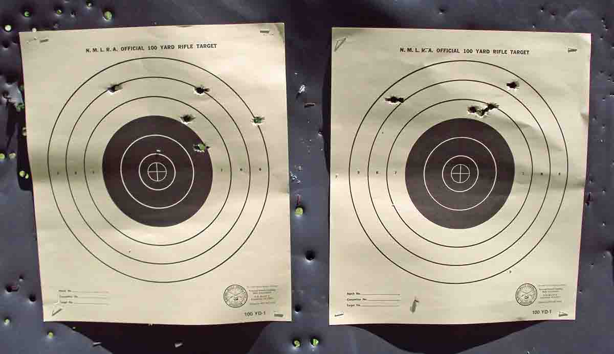The target on the left was shot without a bayonet while the target on the right had the bayonet attached.